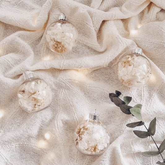 Christmas Floral Baubles - White / Neutral